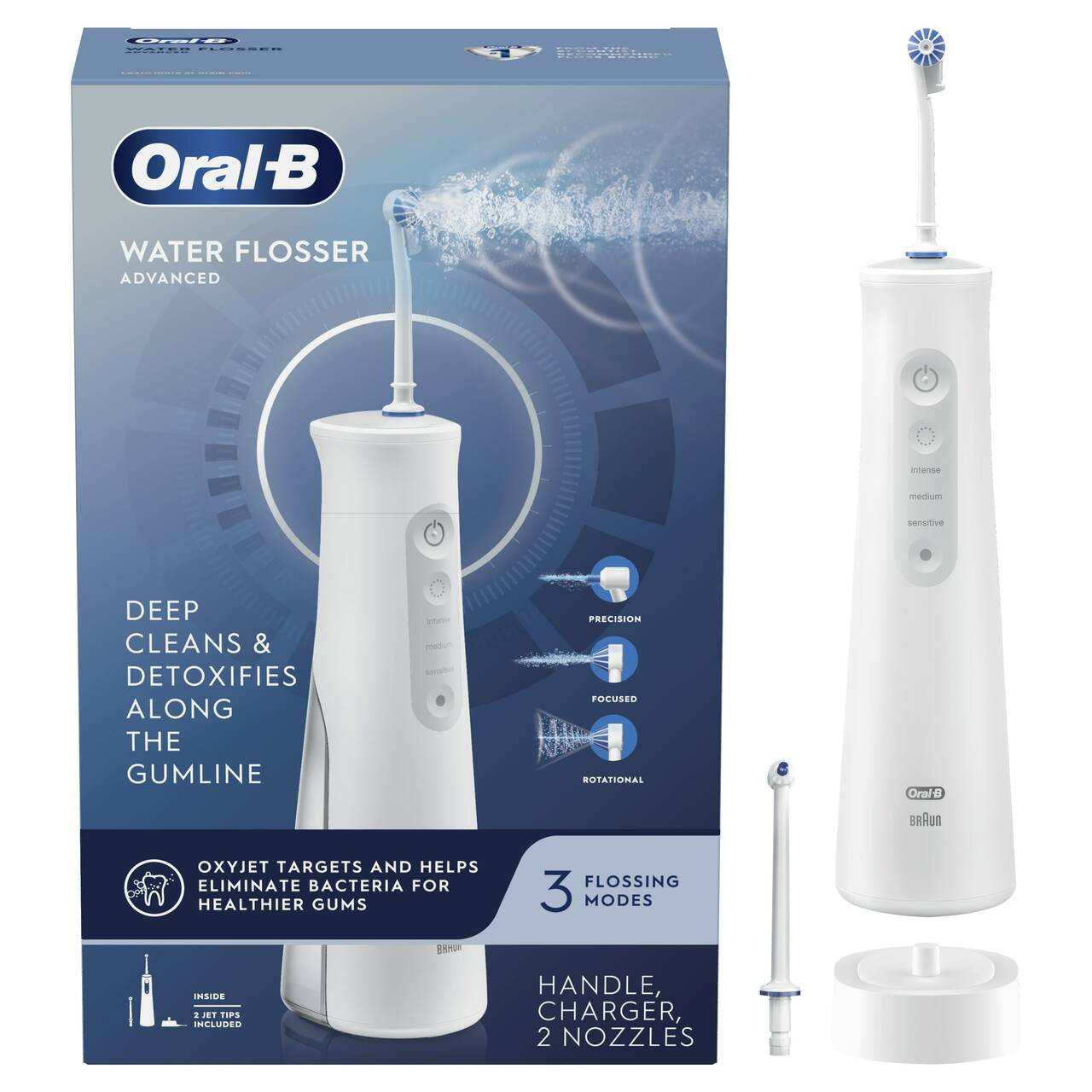 White Oral-B Water Flosser Advanced, Portable Oral Irrigator Handle Accessories | SG_OB29481